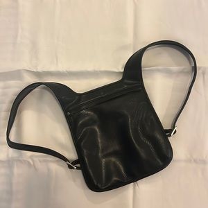 Hippie slim black leather backpack.